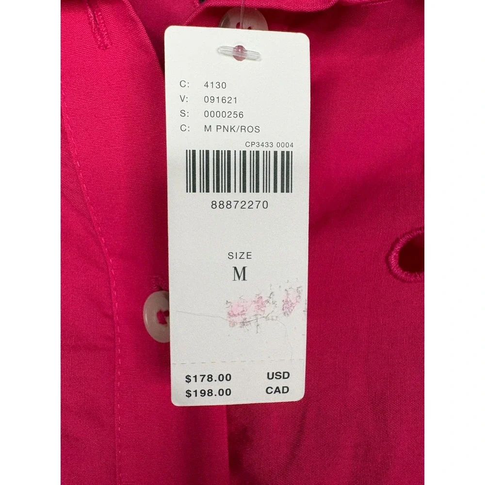 Anthropologie Shirt Dress Womens Medium Pink Button Up Eyelet Puff Sleeve Boho